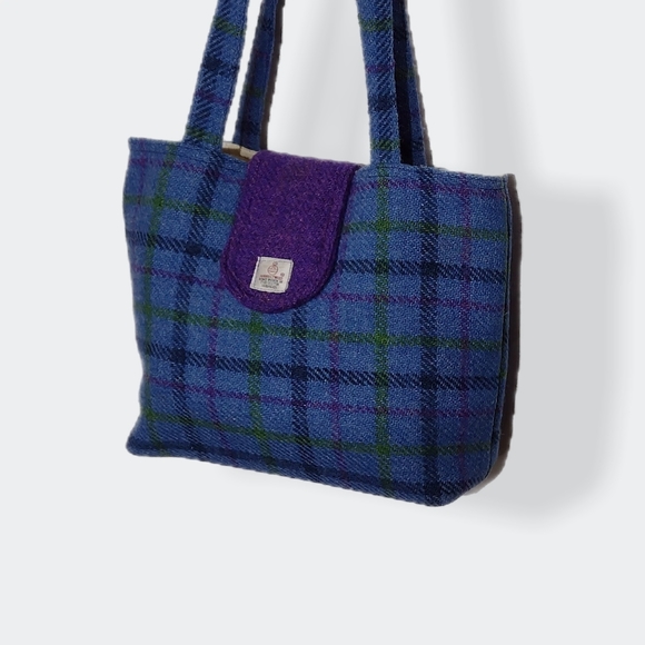 Harris Tweed Handbag Shoulder Bag 12 inch Hand Woven Blue Purple - Picture 4 of 10